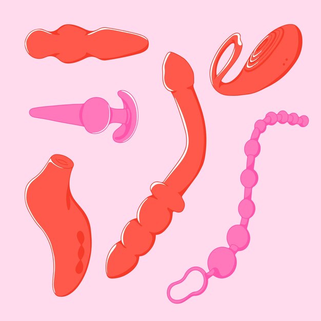 Colección de elementos de juguetes sexuales.