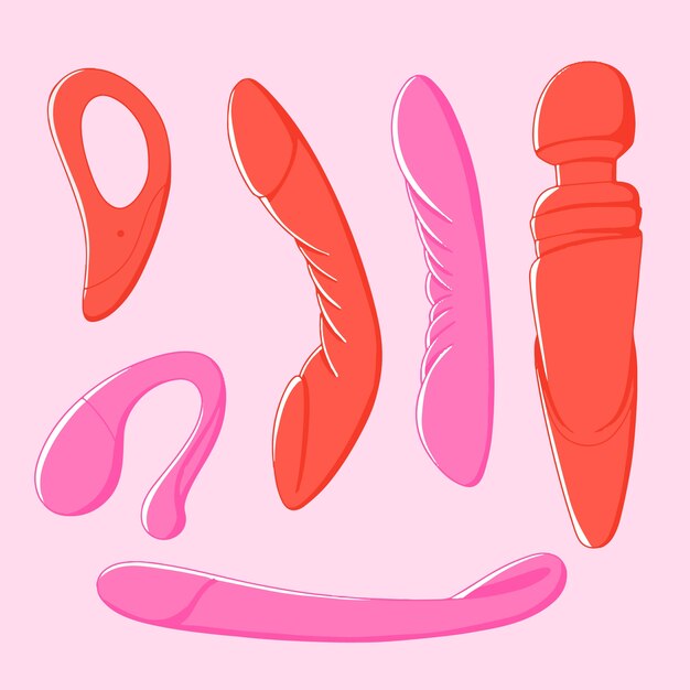 Colección de elementos de juguetes sexuales.