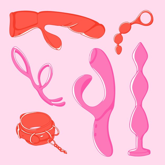 Colección de elementos de juguetes sexuales.