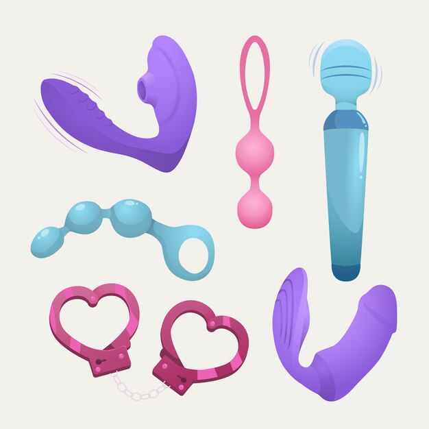 Colección de elementos de juguetes sexuales.