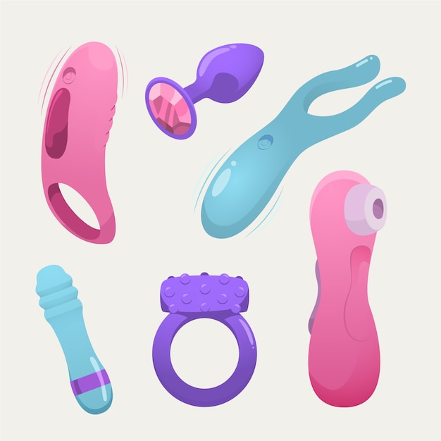 Colección de elementos de juguetes sexuales.