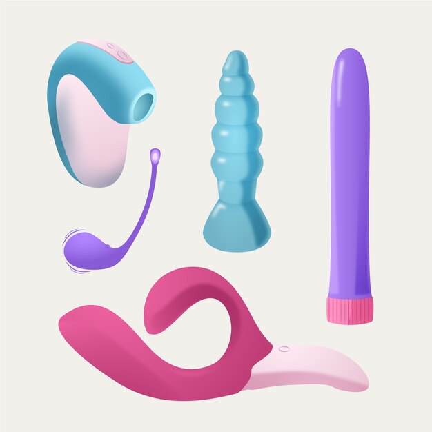 Colección de elementos de juguetes sexuales.