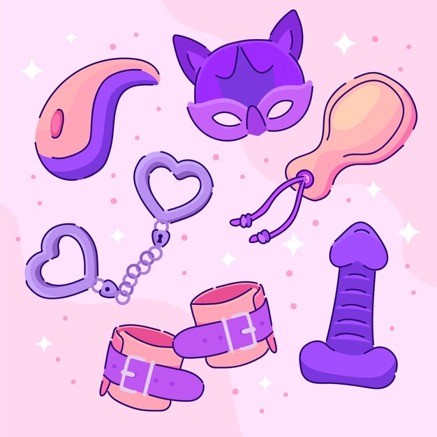 Colección de elementos de juguetes sexuales.