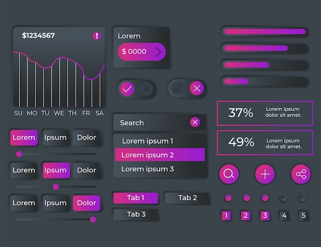 Vector gratuito colección de elementos de kit de interfaz de usuario degradado