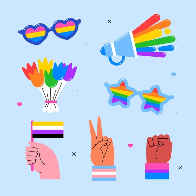Colección de elementos lgbt dibujados a mano del mes del orgullo
