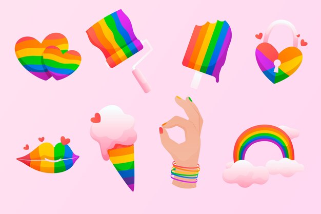 Colección de elementos lgbt del mes del orgullo degradado