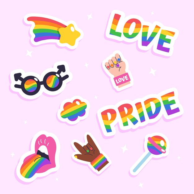 Colección de elementos lgbt del mes del orgullo de diseño plano