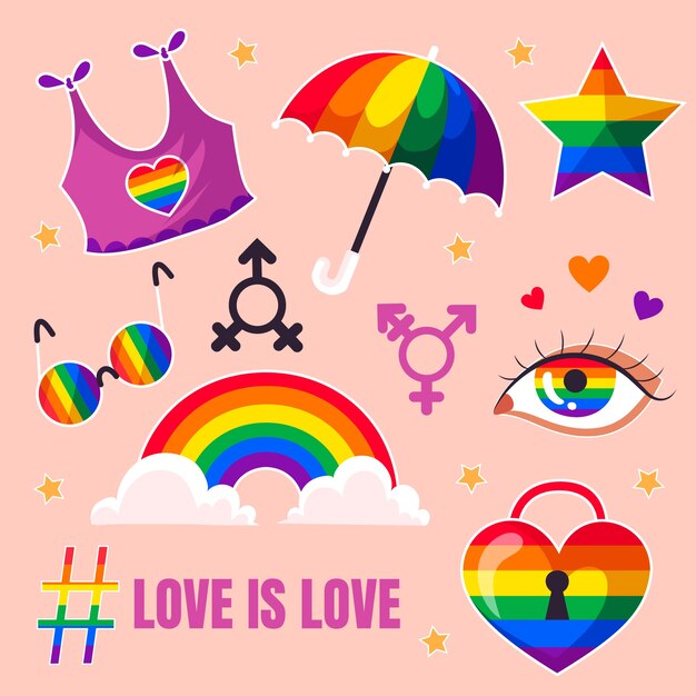 Colección de elementos lgbt del mes del orgullo plano
