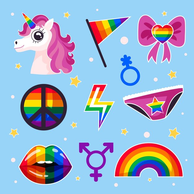 Colección de elementos lgbt del mes del orgullo plano