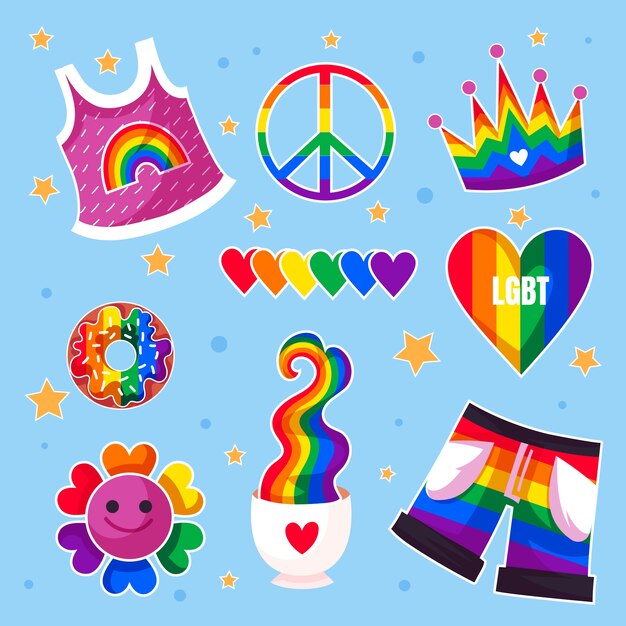 Colección de elementos lgbt del mes del orgullo plano