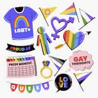 Vector gratuito colección de elementos lgbt del mes del orgullo plano