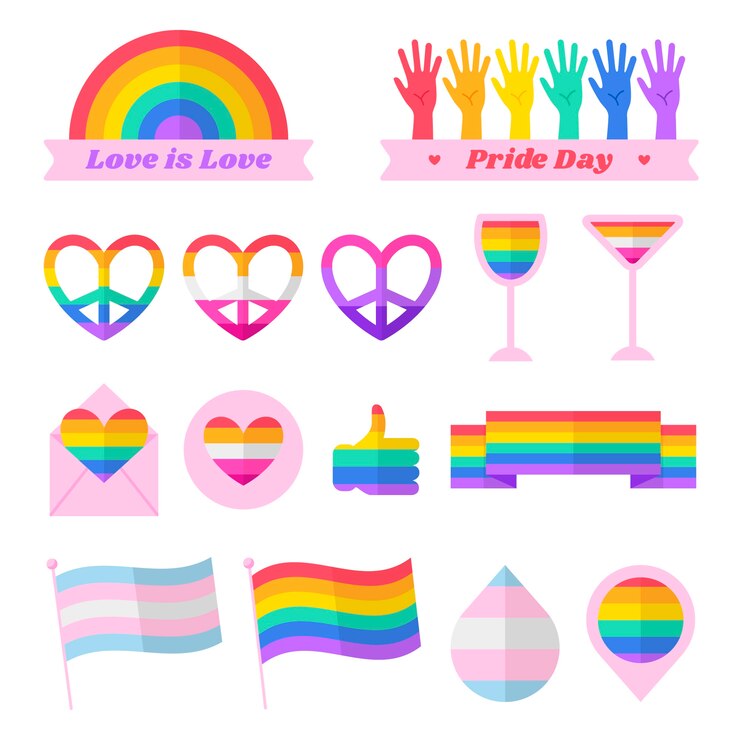 Vector gratuito colección de elementos lgbt del mes del orgullo plano