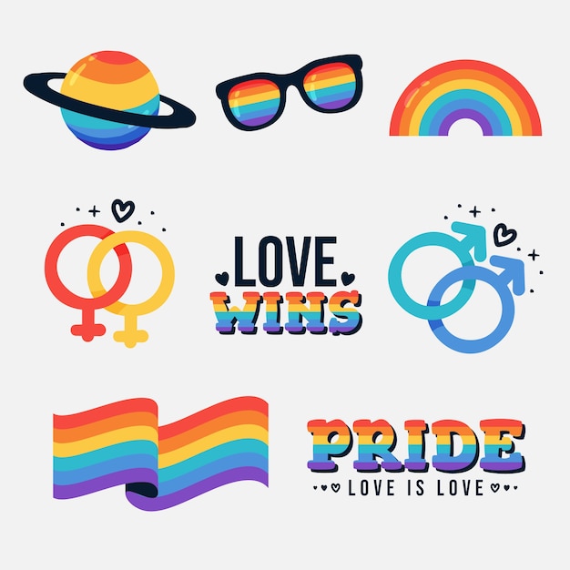 Vector gratuito colección de elementos lgbt del mes del orgullo plano