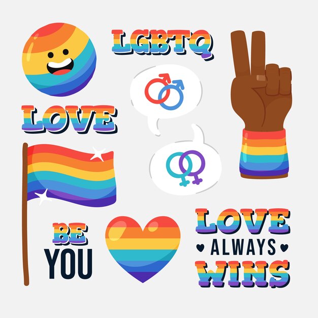 Colección de elementos lgbt del mes del orgullo plano
