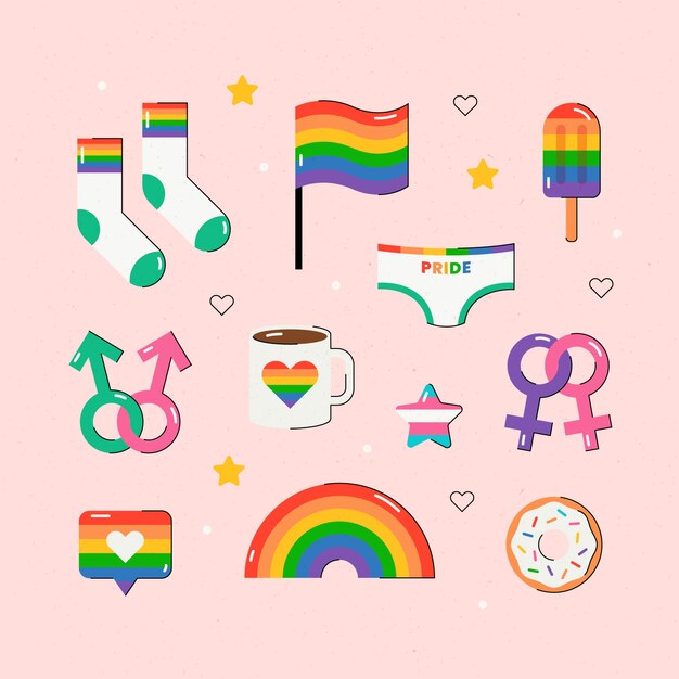 Colección de elementos lgbt del mes del orgullo plano
