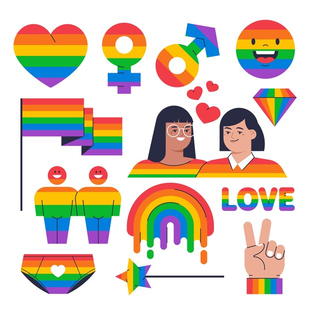 Colección de elementos lgbt del mes del orgullo plano