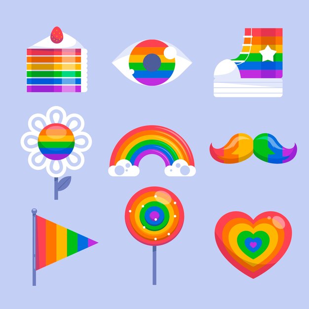 Colección de elementos lgbt del mes del orgullo plano