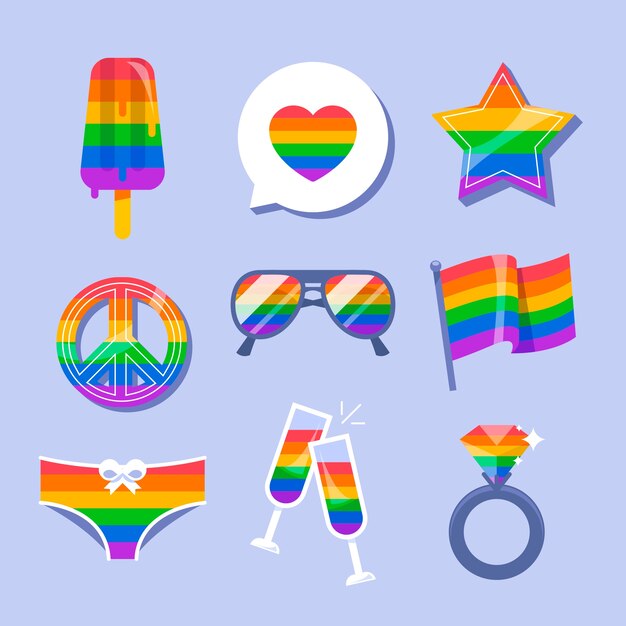 Vector gratuito colección de elementos lgbt del mes del orgullo plano