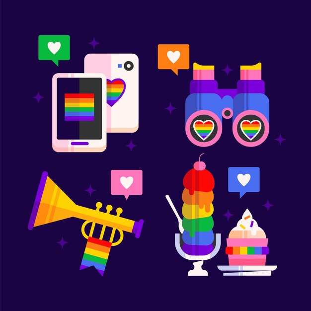 Colección de elementos lgbt del mes del orgullo plano