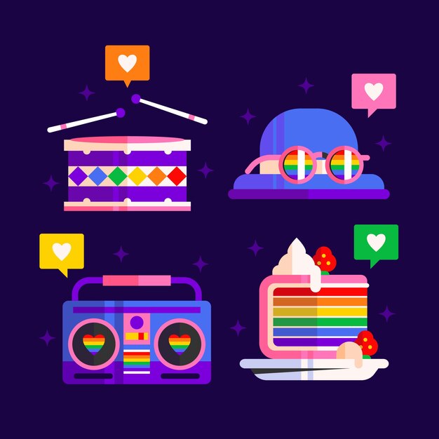 Colección de elementos lgbt del mes del orgullo plano