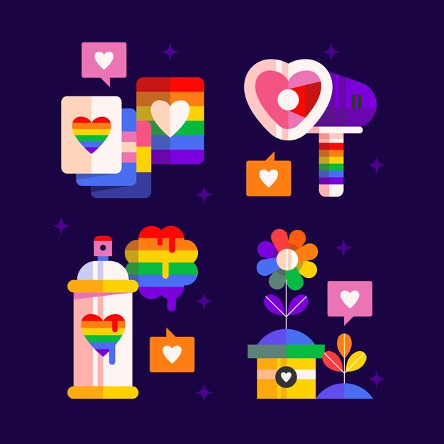 Colección de elementos lgbt del mes del orgullo plano