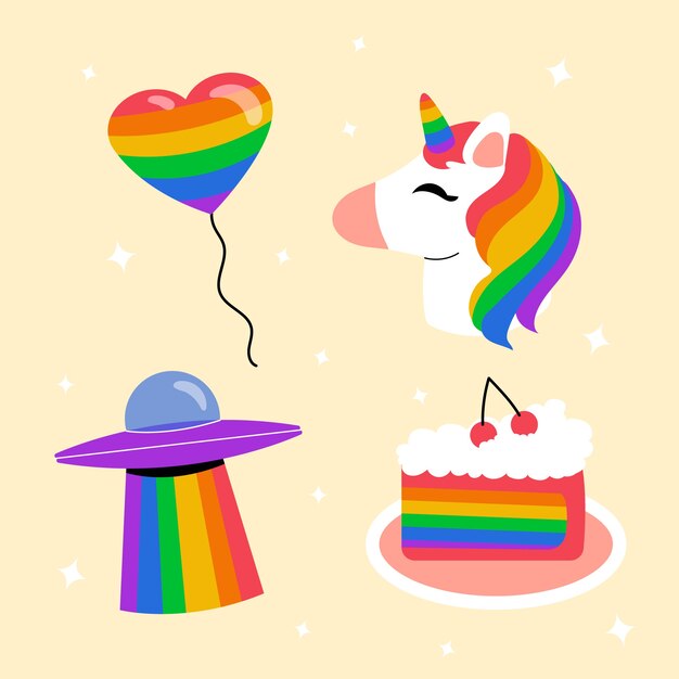 Colección de elementos lgbt del mes del orgullo plano