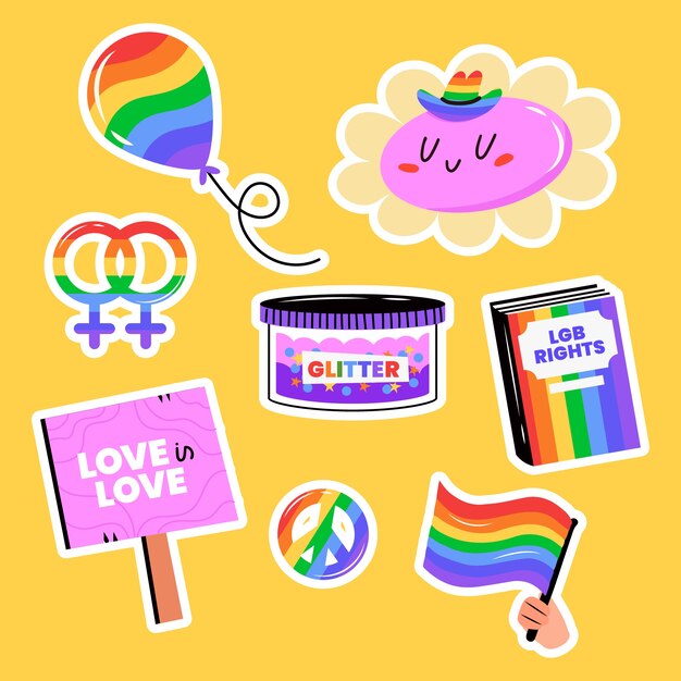 Colección de elementos lgbt planos dibujados a mano del mes del orgullo