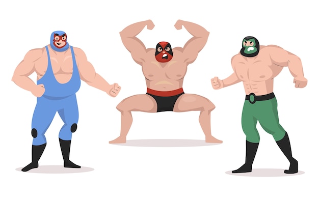 Colección de elementos de luchadores mexicanos dibujados a mano