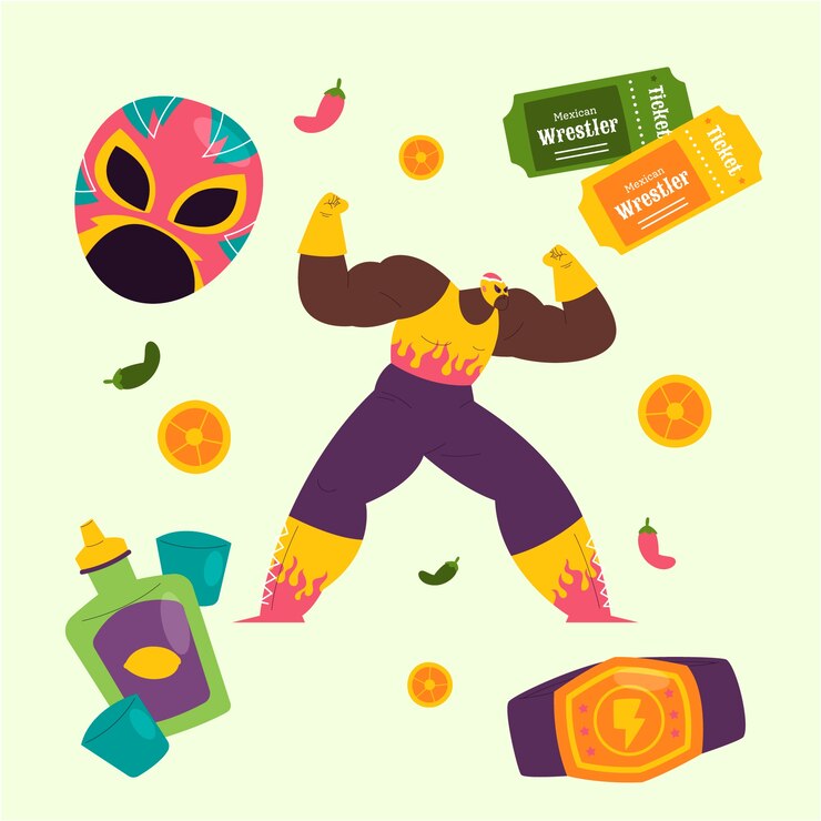 Vector gratuito colección de elementos de luchadores mexicanos dibujados a mano