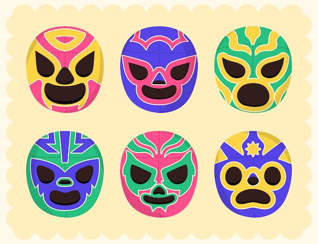 Colección de elementos de luchadores mexicanos.