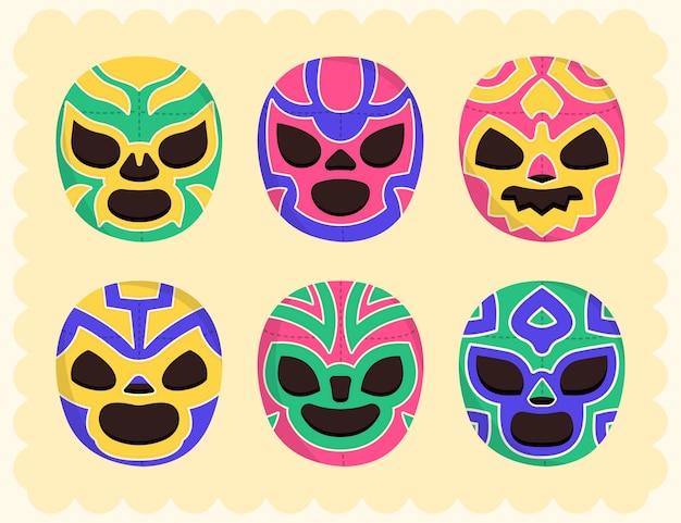 Vector gratuito colección de elementos de luchadores mexicanos.