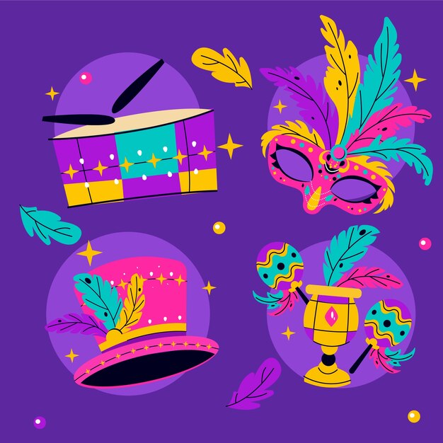 La colección de elementos de Mardi Gras es plana.