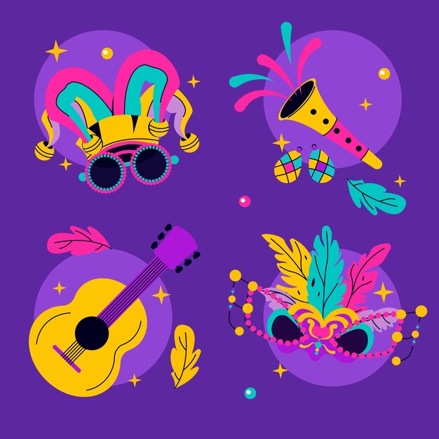 La colección de elementos de Mardi Gras es plana.