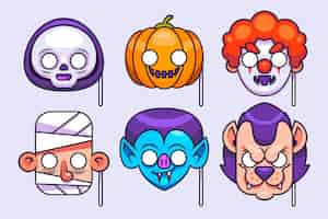 Vector gratuito colección de elementos de máscara de halloween dibujados a mano