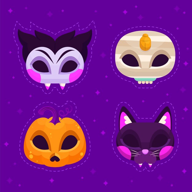 Colección de elementos de máscara de halloween plana
