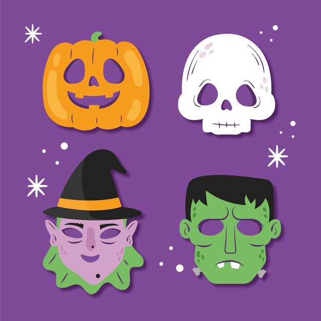 Colección de elementos de máscara de halloween plana