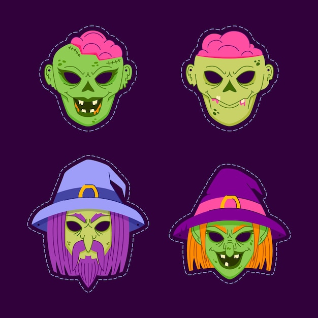 Vector gratuito colección de elementos de máscara de halloween plana