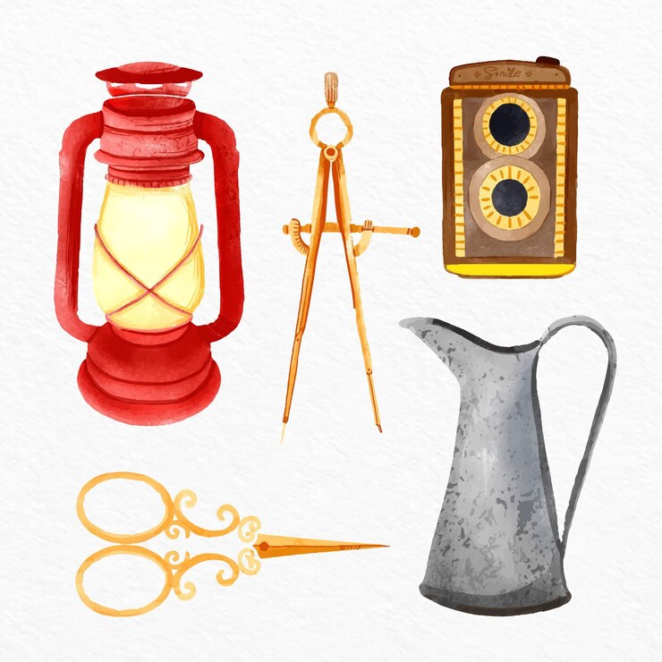 Vector gratuito colección de elementos de mercado de antigüedades en acuarela