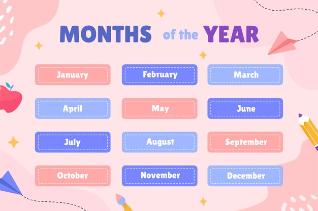 Colección de elementos de los meses del año dibujados a mano