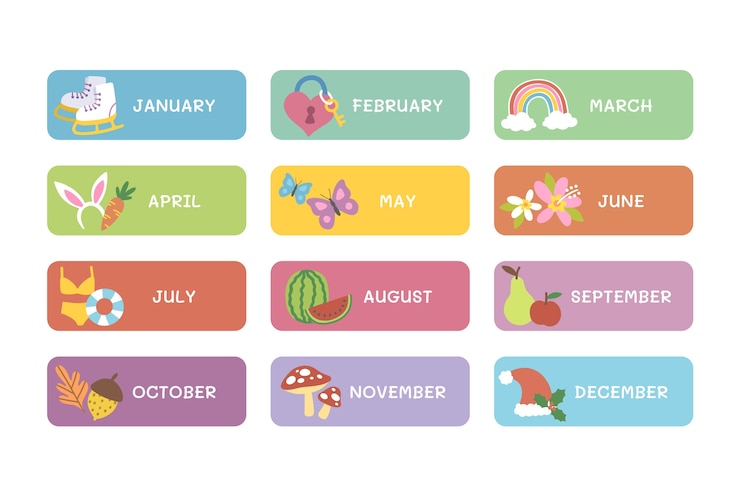 Vector gratuito colección de elementos de los meses del año dibujados a mano