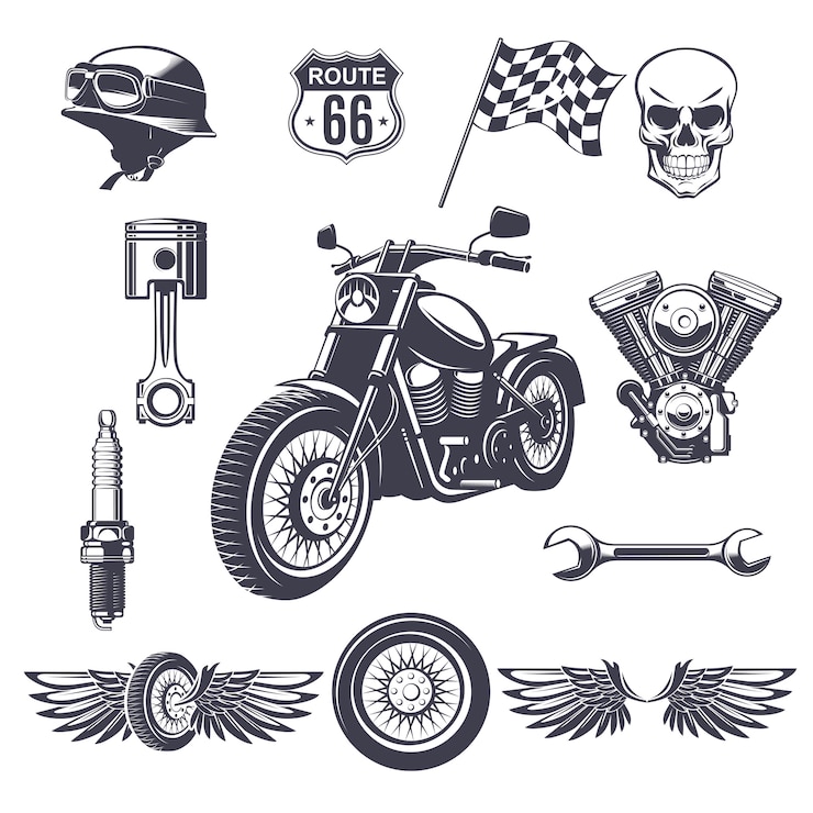 Vector gratuito colección de elementos de motocicletas antiguas