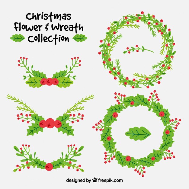 Colección de elementos naturales navideños 