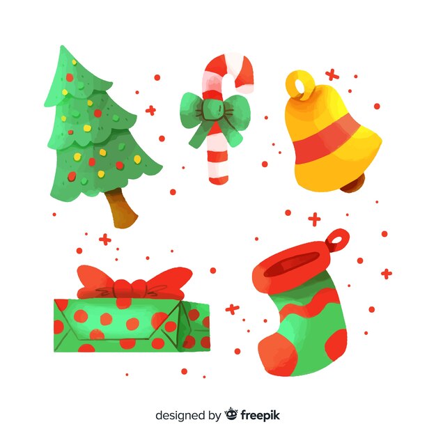 Colección de elementos de navidad de acuarela