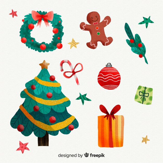 Colección de elementos de navidad de acuarela