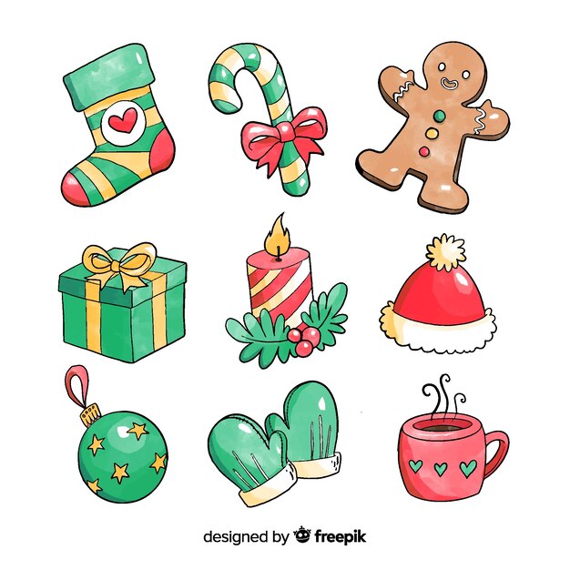 Colección de elementos de navidad en acuarela
