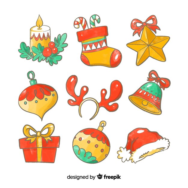 Colección de elementos de navidad en acuarela