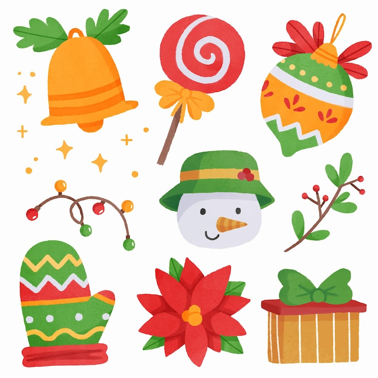 Vector gratuito colección de elementos de navidad de acuarela