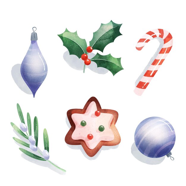 Colección de elementos de navidad en acuarela