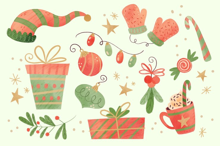Vector gratuito colección de elementos de navidad de acuarela