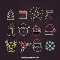 Vector gratuito colección de elementos de navidad dibujados a mano en estilo neón